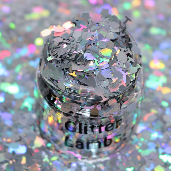Oh Look! It's Wine O'Clock Silver Holographic Glitter by GlitterLambs.com Wine Glass