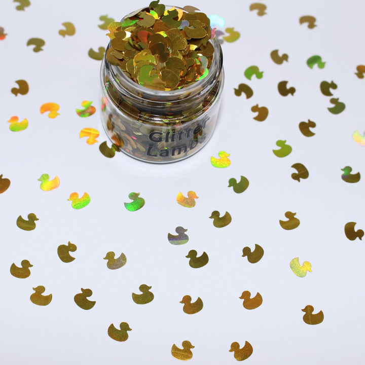 Rubber Ducky Bathtime Fun Gold Holographic Glitter by GlitterLambs.com