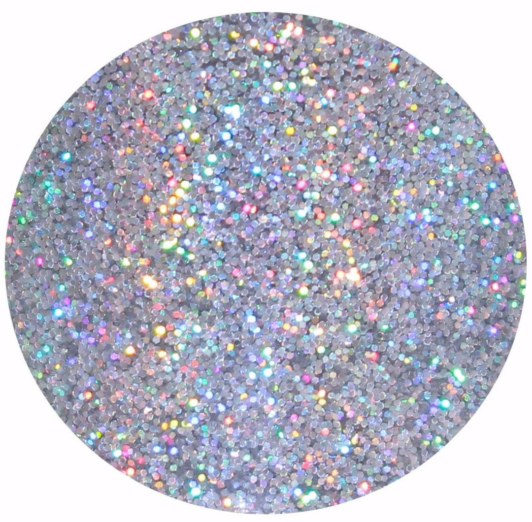 SuperStar glitter. A .008 silver holographic glitter that is great for crafts, nails, resin, body, etc.  by GlitterLambs.com
