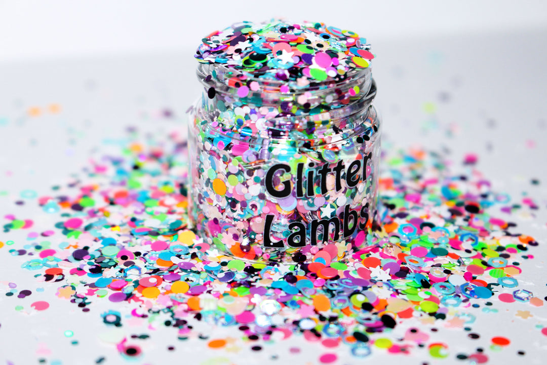 Care Bear Countdown Glitter by GlitterLambs.com. Great for arts, crafts, nails, resin, acrylic pouring, tumbler cups, etc.