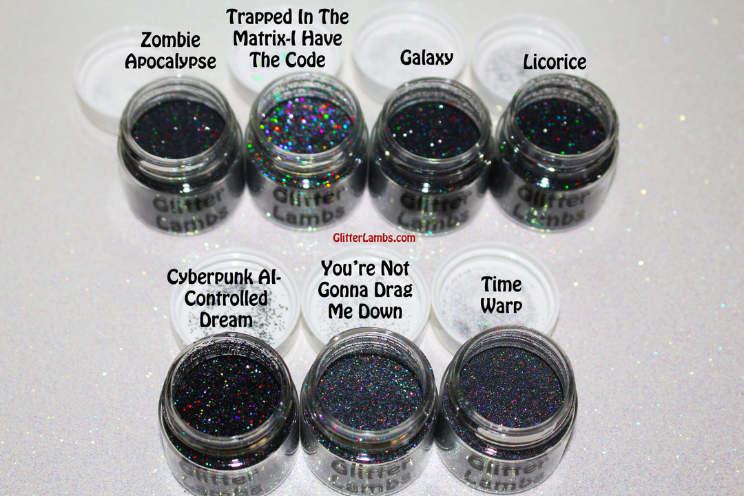 Glitter Lambs Body Face Hair Glitter in Black & Charcoal Holographic Glitter Pots by GlitterLambs.com