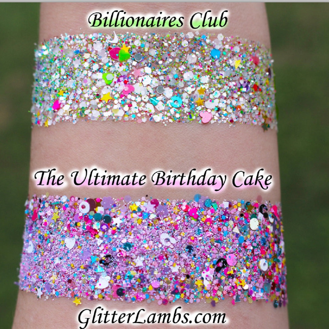 Chunky Body Glitter Mixes Billionaires Club and The Ultimate Birthday Cake Body Glitter Mixes by GlitterLambs.com