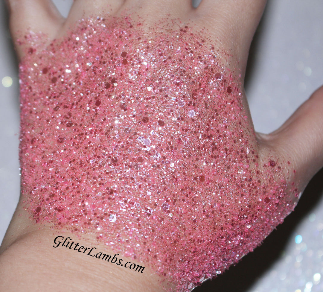 My Unicorn Baked Me Cupcakes Body Glitter, Hair Glitter or Face Glitter GlitterLambs.com Glitter Swatch on hand of our chunky body glitter mix