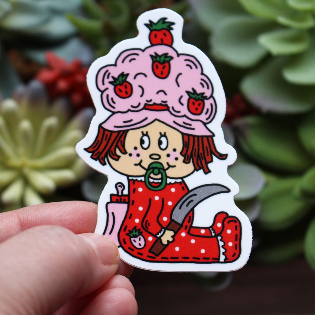 Baby Strawberry Shortcake With Knife Halloween Sticker