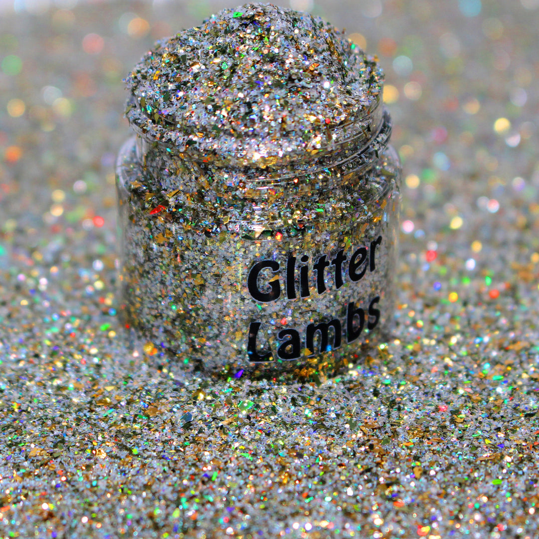 Gold holographic shard-cut glitter called “Don’t Blame The Holidays, You Were Fat In August,” packaged in a 5 gram bag, part of the Christmas Is Here glitter collection, perfect for nails, resin art, tumblers, ornaments, and holiday crafts.