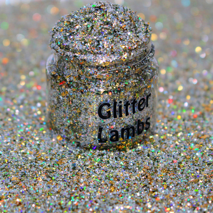 Gold holographic shard-cut glitter called “Don’t Blame The Holidays, You Were Fat In August,” packaged in a 5 gram bag, part of the Christmas Is Here glitter collection, perfect for nails, resin art, tumblers, ornaments, and holiday crafts.