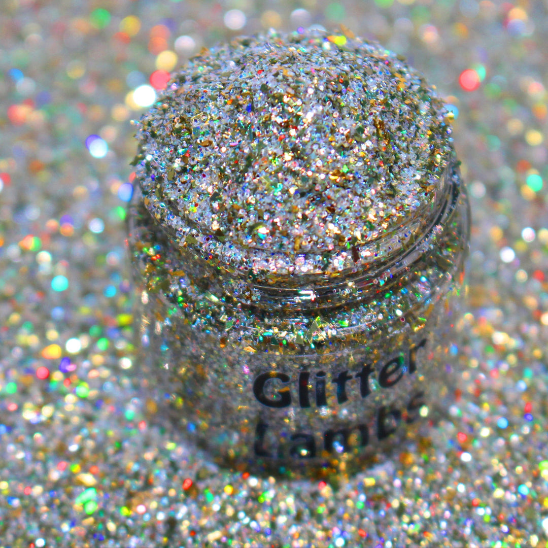 Gold holographic shard-cut glitter called “Don’t Blame The Holidays, You Were Fat In August,” packaged in a 5 gram bag, part of the Christmas Is Here glitter collection, perfect for nails, resin art, tumblers, ornaments, and holiday crafts.