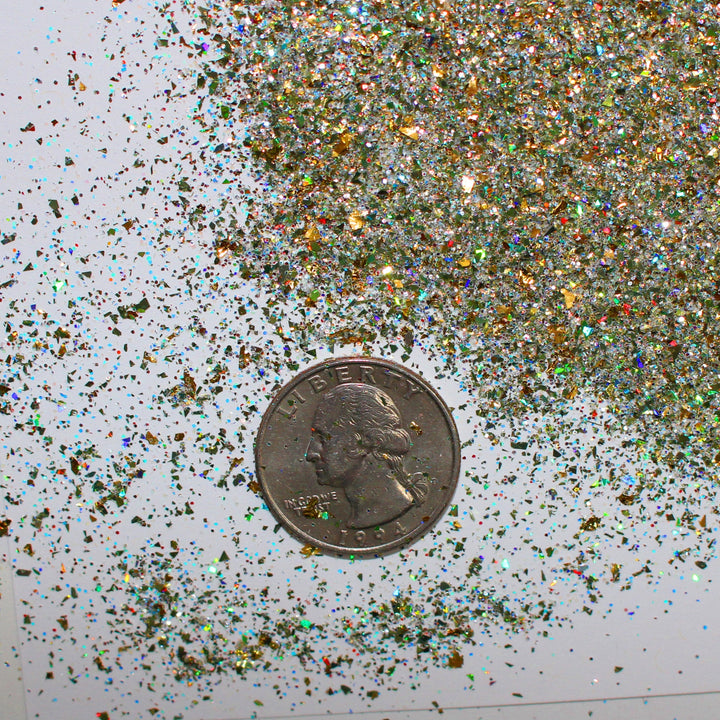Gold holographic shard-cut glitter called “Don’t Blame The Holidays, You Were Fat In August,” packaged in a 5 gram bag, part of the Christmas Is Here glitter collection, perfect for nails, resin art, tumblers, ornaments, and holiday crafts.