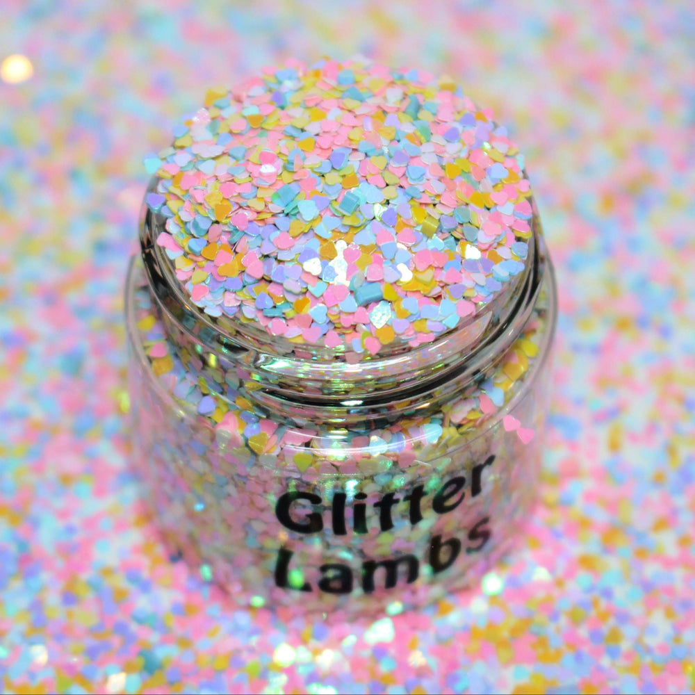 Enchanted Hearts Glitter. Tiny Heart glitters for nail art, snowglobe tumbler cups, resin pours, diy arts and crafts projects, card making by GlitterLambs.com