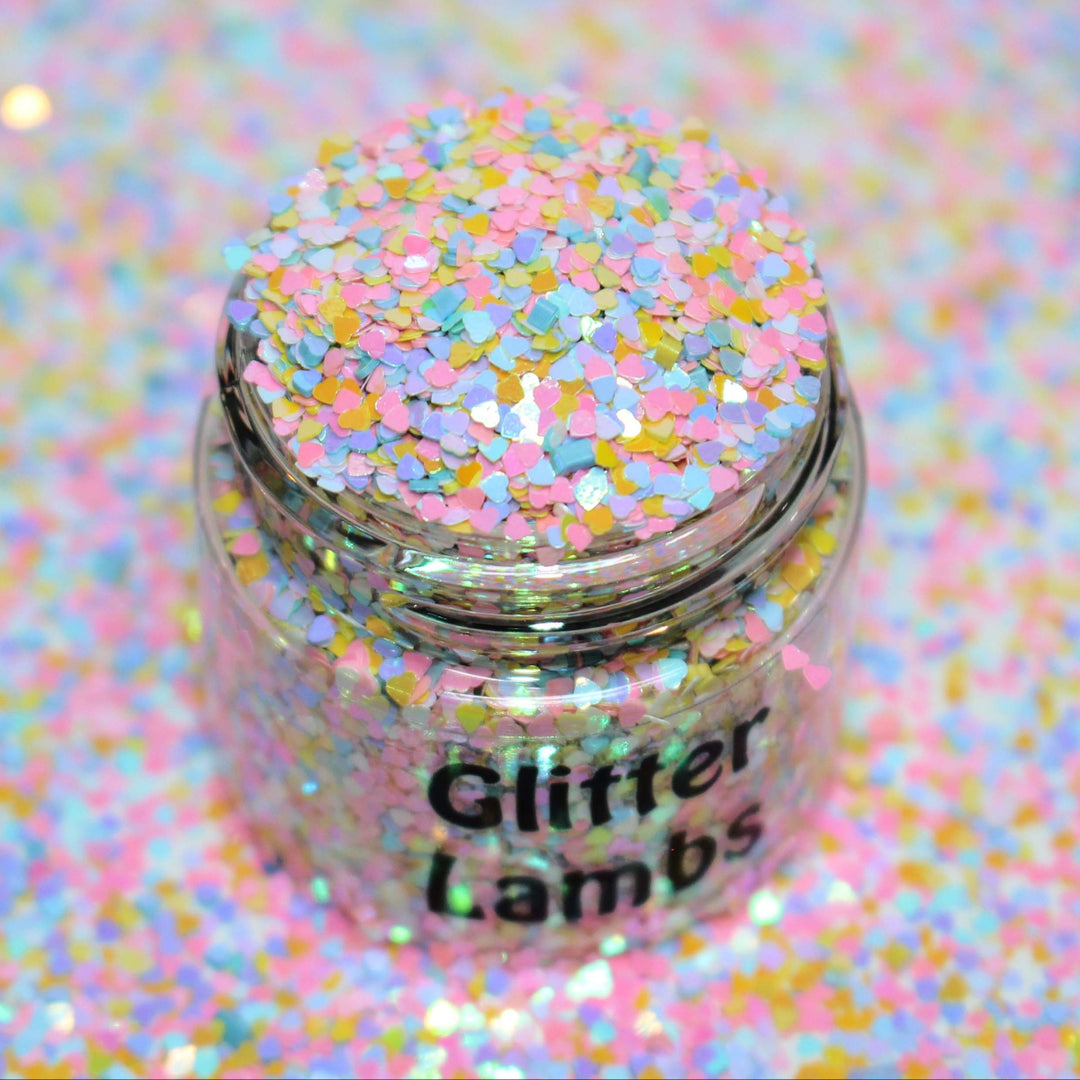 Enchanted Hearts Glitter. Tiny Heart glitters for nail art, snowglobe tumbler cups, resin pours, diy arts and crafts projects, card making by GlitterLambs.com