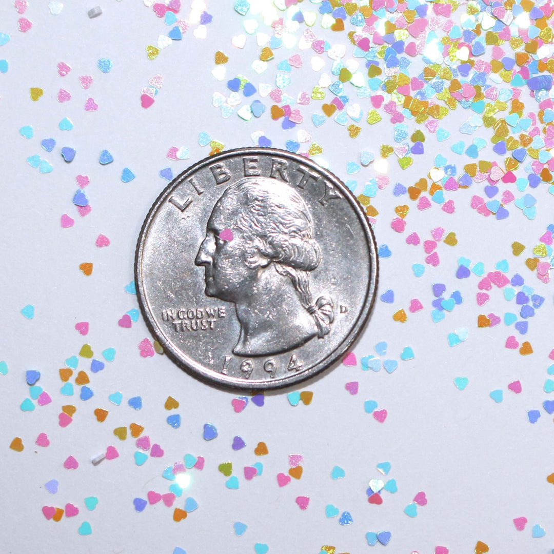 Enchanted Hearts Glitter. Tiny Heart glitters for nail art, snowglobe tumbler cups, resin pours, diy arts and crafts projects, card making by GlitterLambs.com