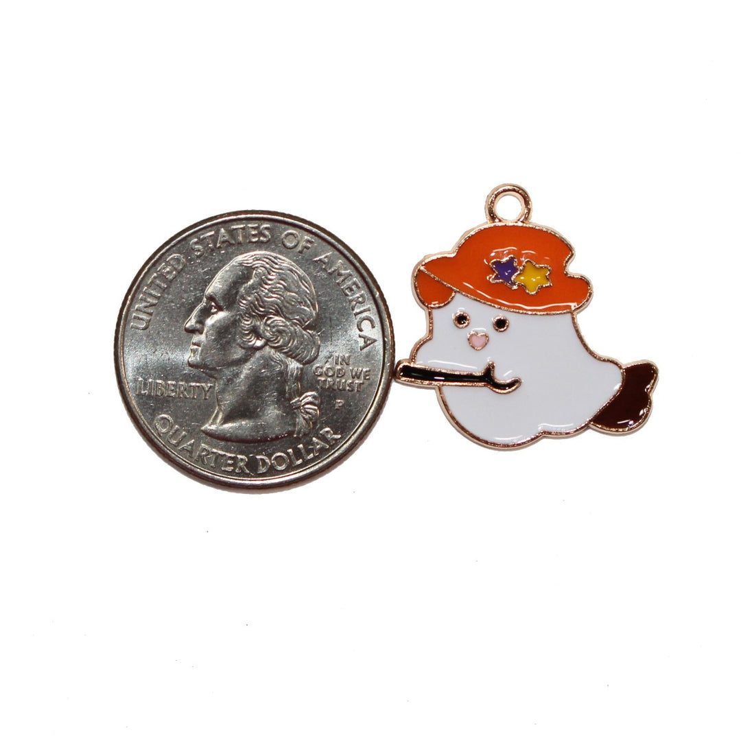 Ghost On Broomstick Halloween Necklace Charm