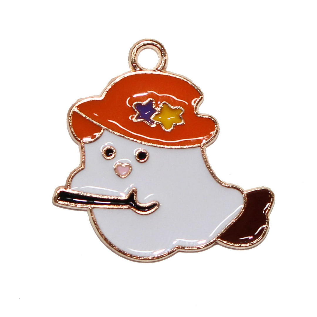 Ghost On Broomstick Halloween Necklace Charm