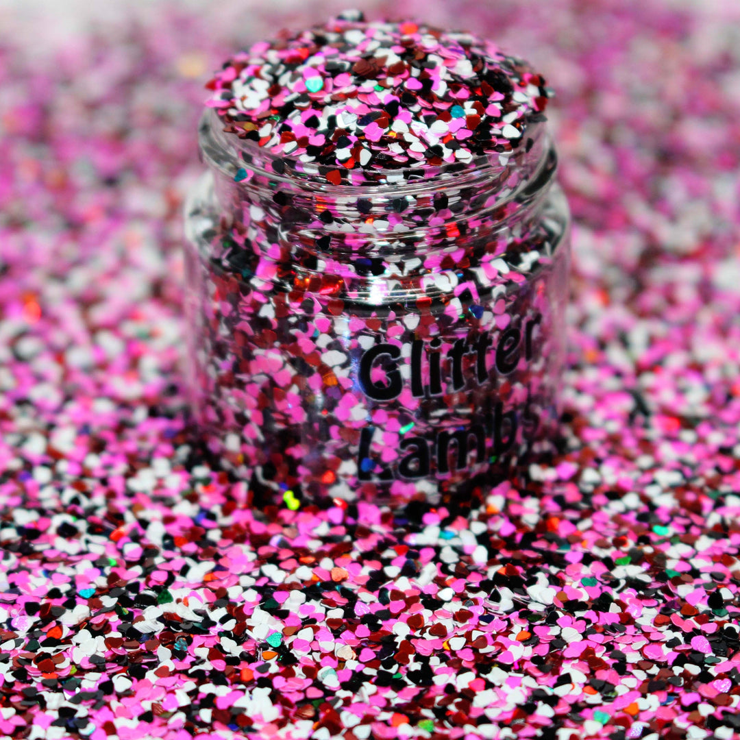 Glitter Kiss -Tiny Heart Glitter for Nail Art, Resin, Snowglobe Tumbler Cups, Arts and Crafts, Diy Projects, Card Making, and more! Pink,and Black
