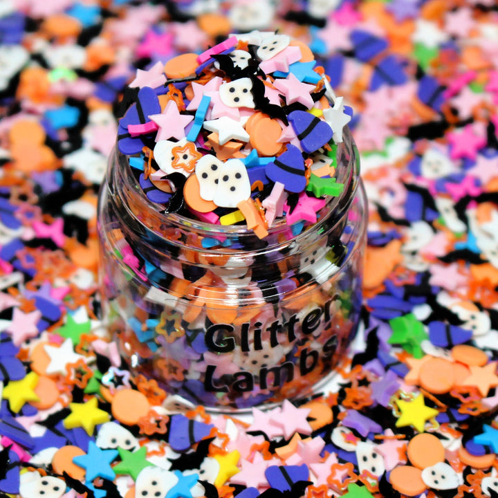 Halloween Jamboree Clay Sprinkles mix by Glitter Lambs GlitterLambs.com For arts and crafts, nail art, fake bake, resin, and more!