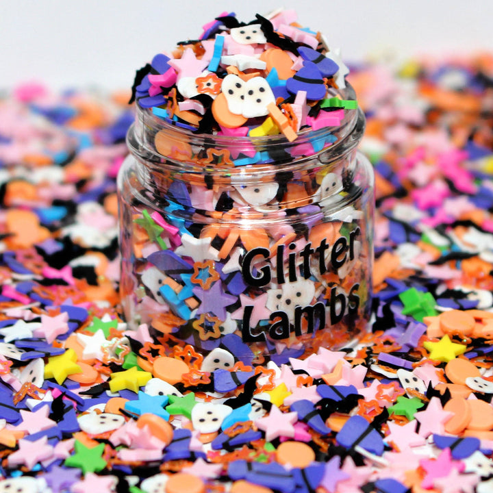 Halloween Jamboree Clay Sprinkles mix by Glitter Lambs GlitterLambs.com For arts and crafts, nail art, fake bake, resin, and more!