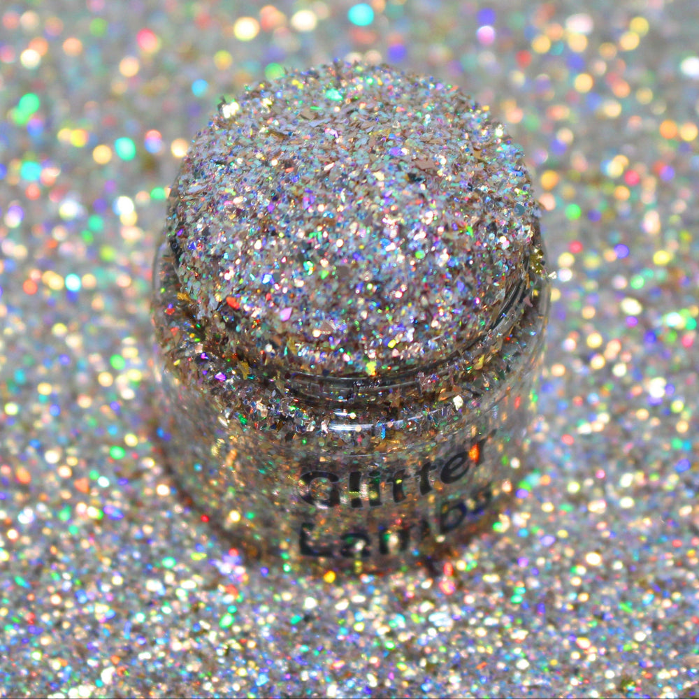 Gold shard glitter called “I Have Been Good-ish All Year,” packaged in a 5 gram bag, part of the Christmas Is Here glitter collection, perfect for nails, resin art, tumblers, ornaments, hair, body, and holiday crafts.