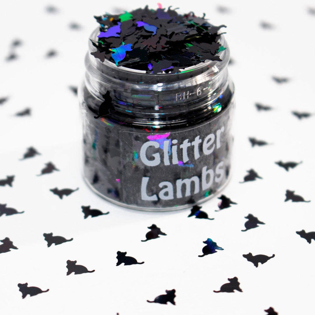 Kitty Cat Black Holographic Shape Glitter by GlitterLambs.com Great for nail art, resin, snowglobe tumbler cups, etc.