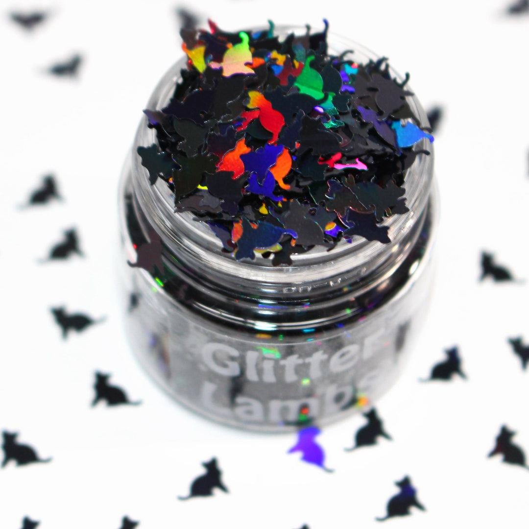 Kitty Cat Black Holographic Shape Glitter for nail art, resin, snowglobe tumbler cups, etc