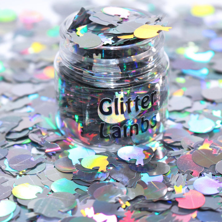 Let's Play Some Football Helmet Shape Glitter Silver Holographic by GlitterLambs.com