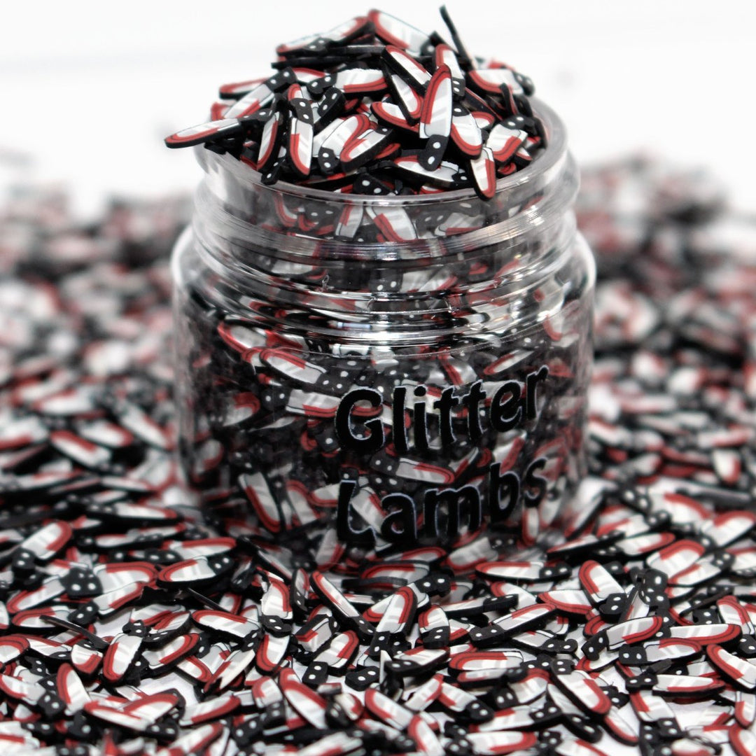 This Halloween clay sprinkle mix is called "Murder Weapon" by GlitterLambs.com