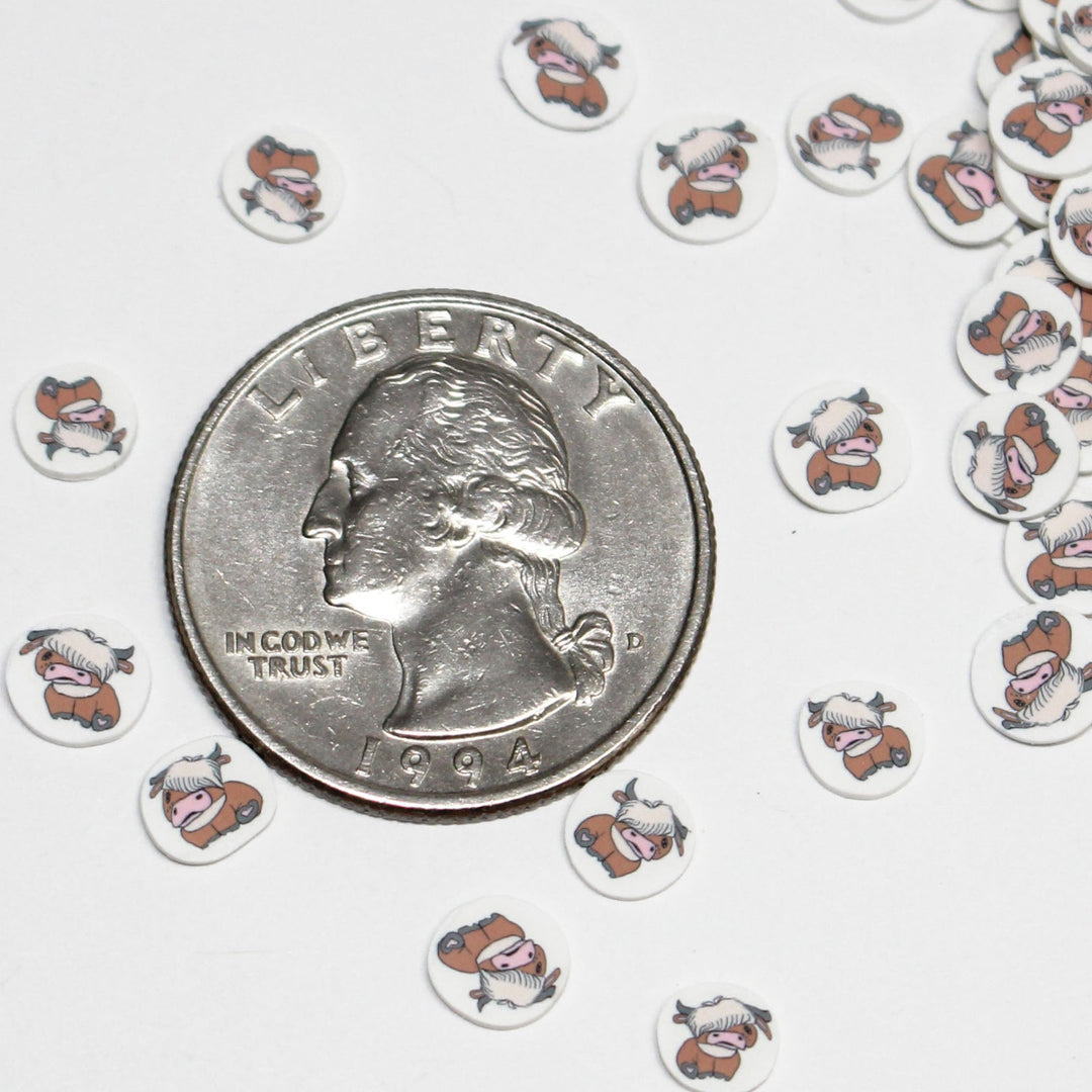 Peekaboo Moo Highland Cow Clay Slices Sprinkles 5mm by GlitterLambs.com