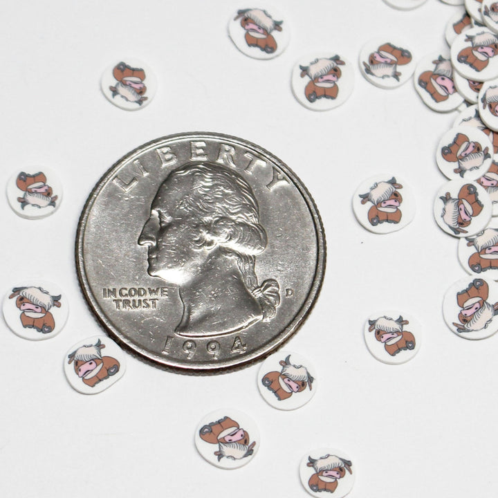 Peekaboo Moo Highland Cow Clay Slices Sprinkles 5mm by GlitterLambs.com
