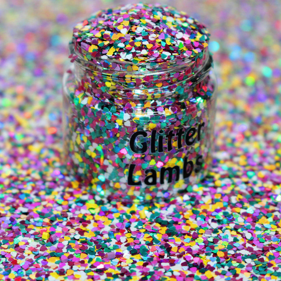 Pixie Hearts Tiny Hearts 1mm Holographic glitter for nail art, resin, snowglobe tumbler cups, art and crafts, card making, diy projects by GlitterLambs.com