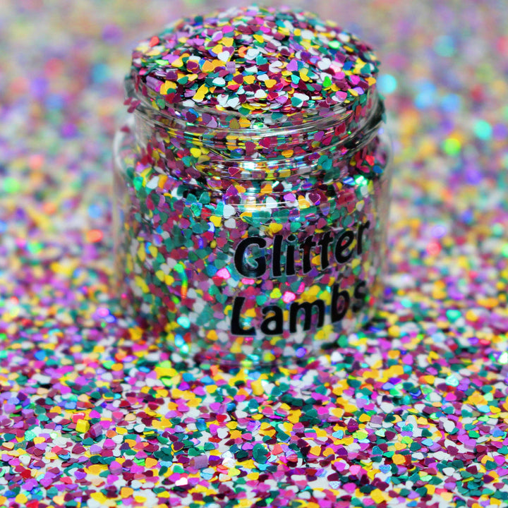 Pixie Hearts Tiny Hearts 1mm Holographic glitter for nail art, resin, snowglobe tumbler cups, art and crafts, card making, diy projects by GlitterLambs.com