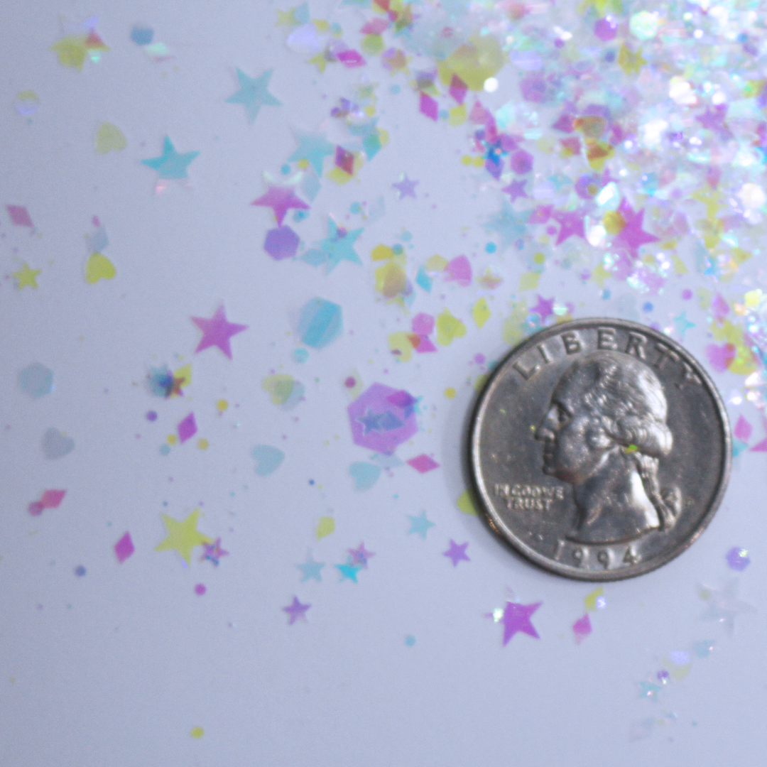 Pixie Dust Iridescent Glitter by GlitterLambs.com Arts, Crafts, Nail Art, Resin, DIY Projects. Hearts, Stars, Diamonds, Hex.
