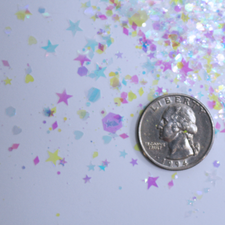 Pixie Dust Iridescent Glitter by GlitterLambs.com Arts, Crafts, Nail Art, Resin, DIY Projects. Hearts, Stars, Diamonds, Hex.