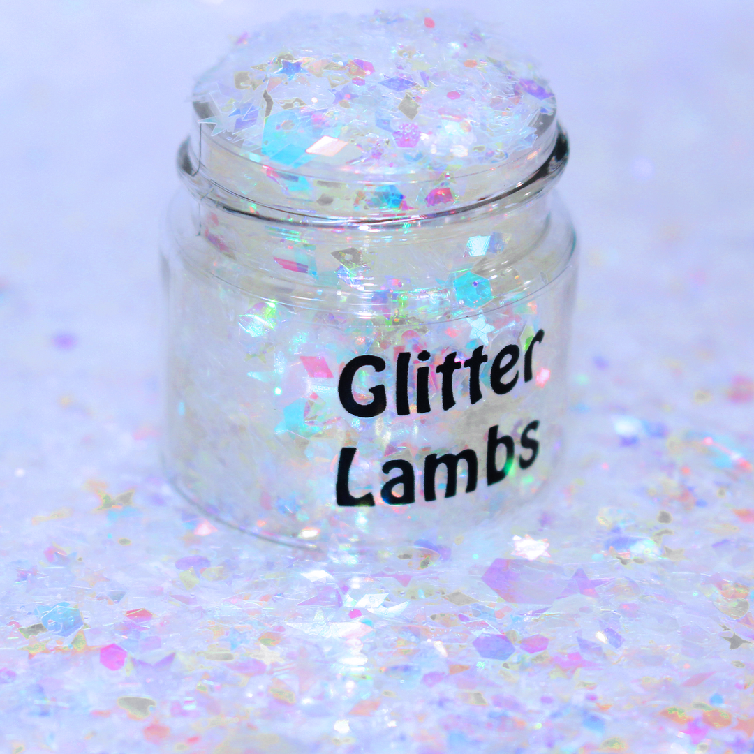 Pixie Dust Iridescent Glitter by GlitterLambs.com Arts, Crafts, Nail Art, Resin, DIY Projects. Hearts, Stars, Diamonds, Hex.