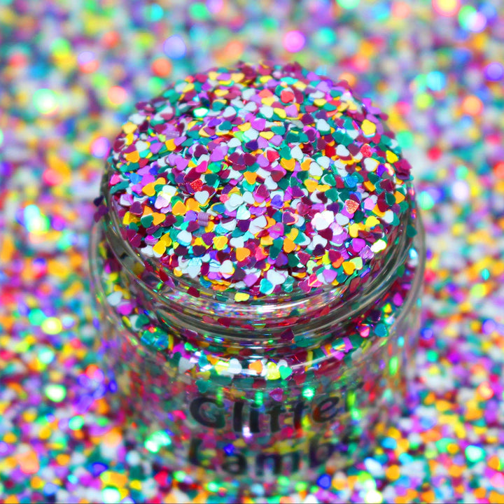 Pixie Hearts Tiny Hearts 1mm Holographic glitter for nail art, resin, snowglobe tumbler cups, art and crafts, card making, diy projects by GlitterLambs.com