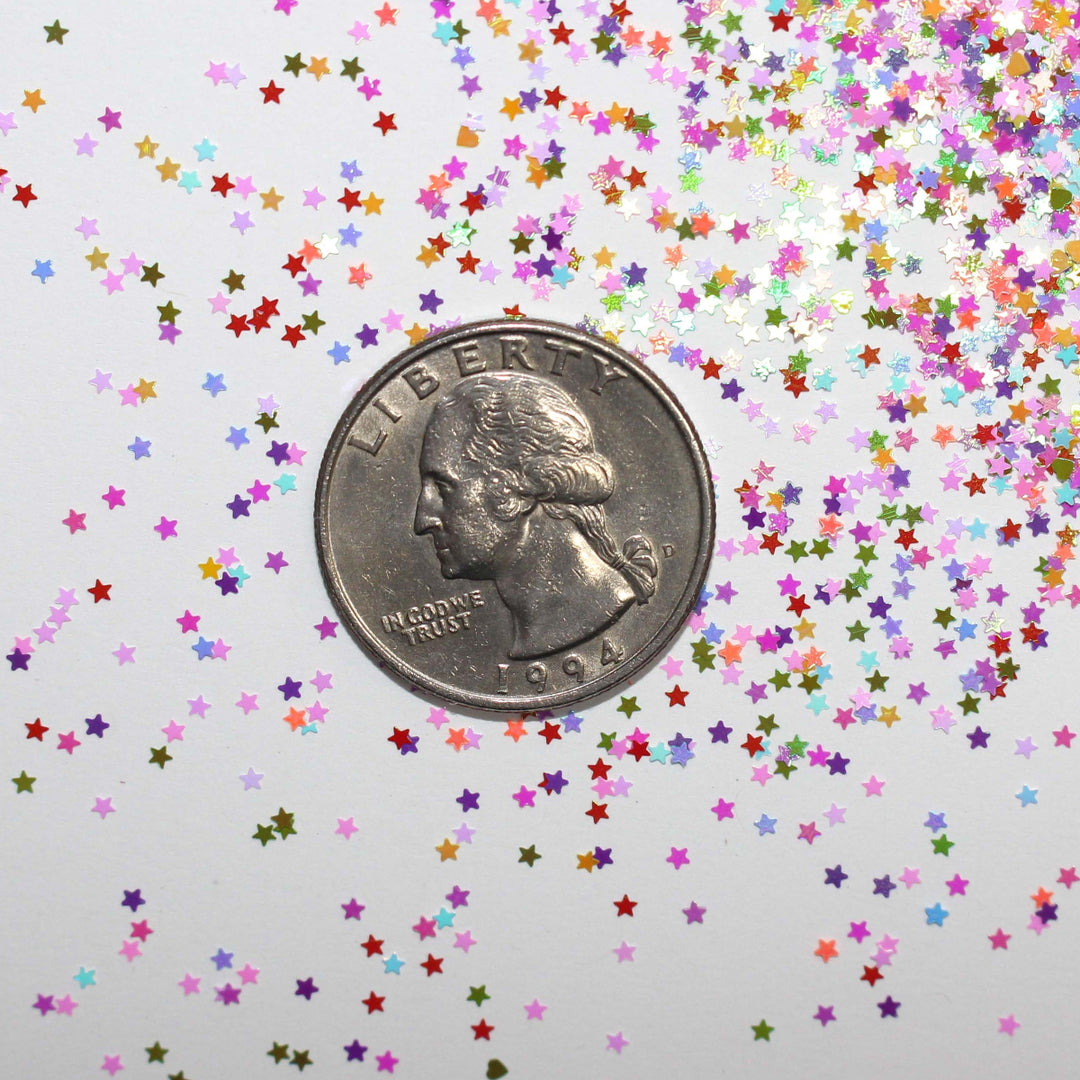 Prismatic Stars Pastel Tiny Star Glitter for nail art, resin, snowglobe tumbler cups, arts and crafts, diy projects.