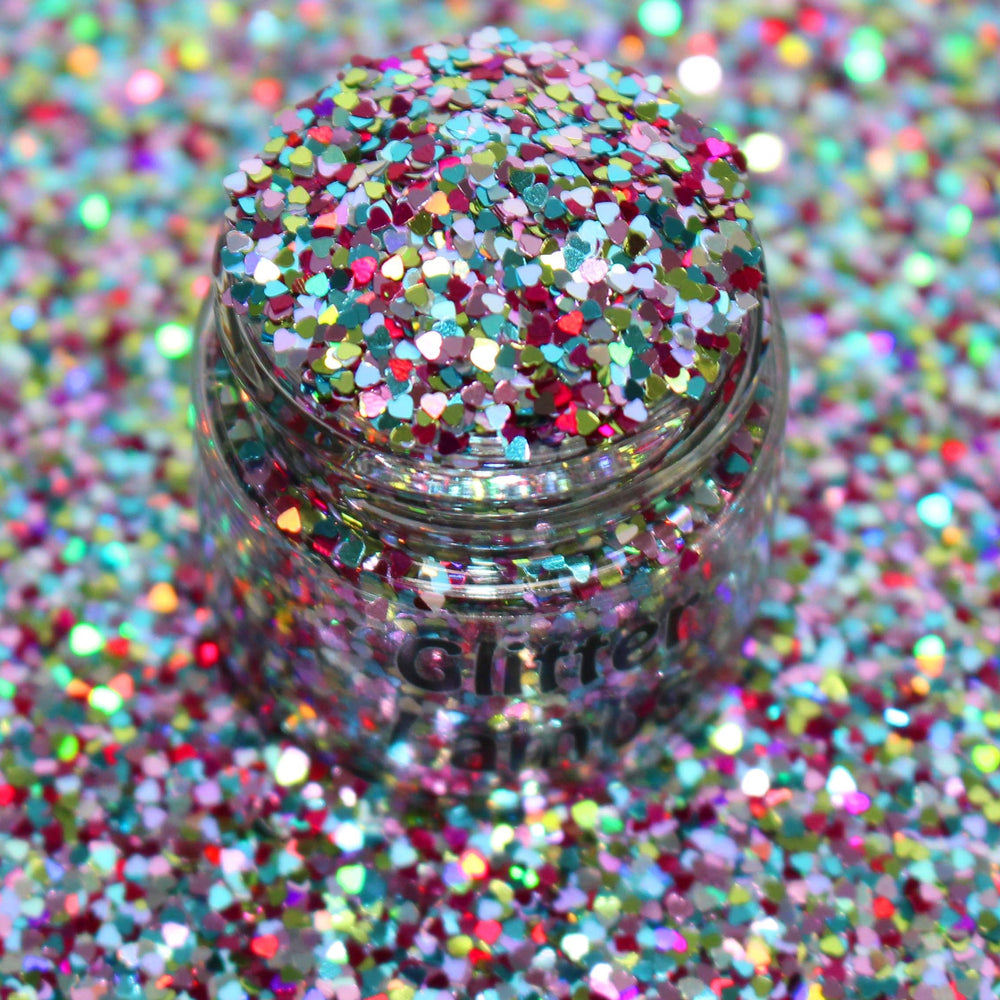 Sweetheart Sparkle glitter by GlitterLambs.com For Nail art, resin, snowglobe tumbler cups, card making, fishing lures, diy art and crafts projects.