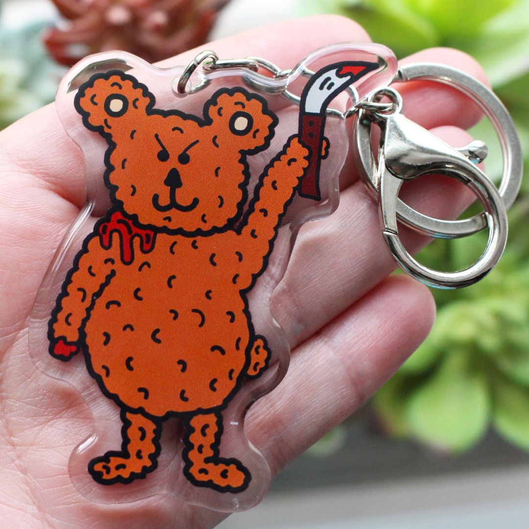 Killer Teddy Bear With Knife Halloween Keychain