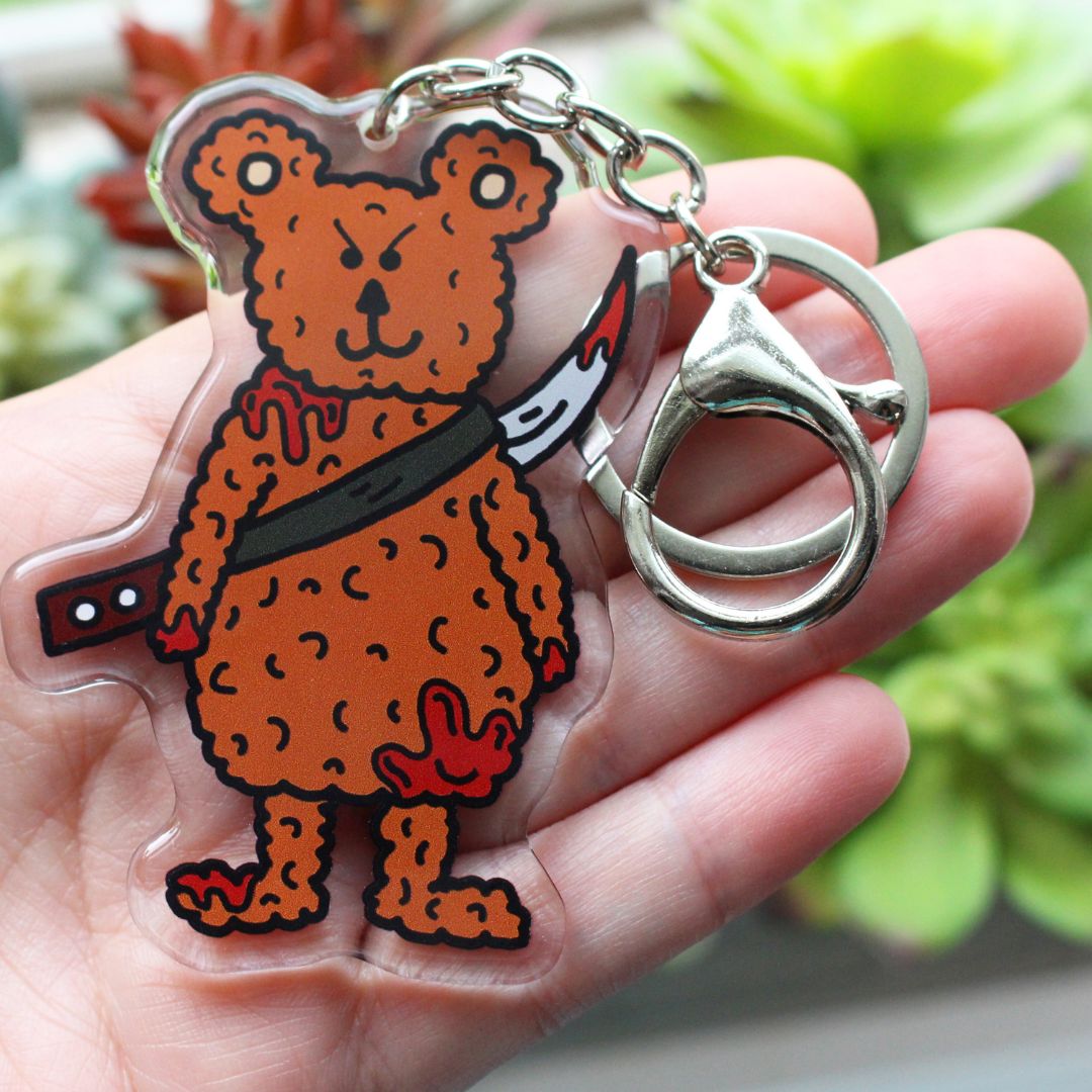 Killer Teddy Bear With Sword Halloween Keychain