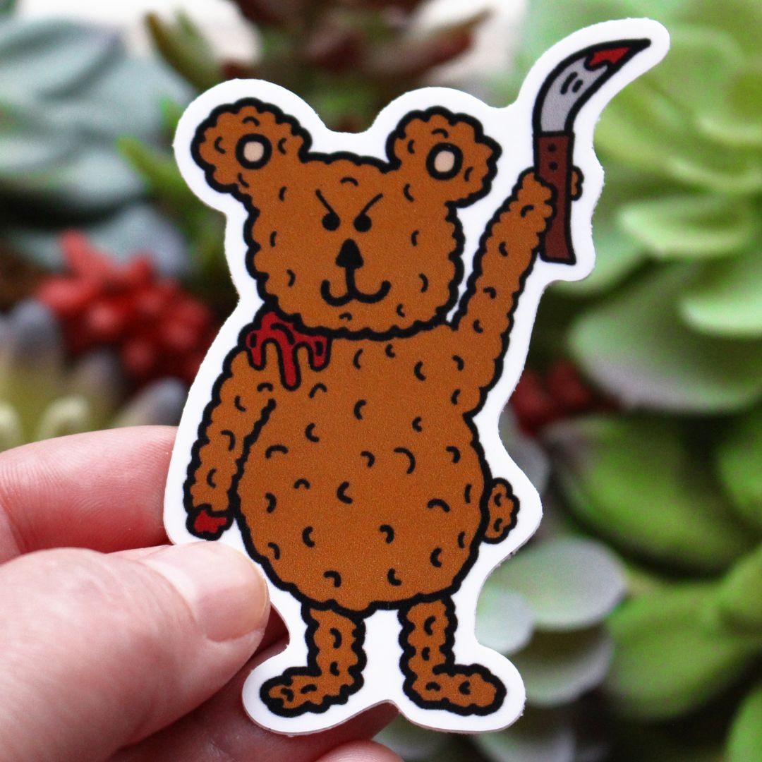 Killer Teddy Bear With Bloody Knife Halloween Sticker