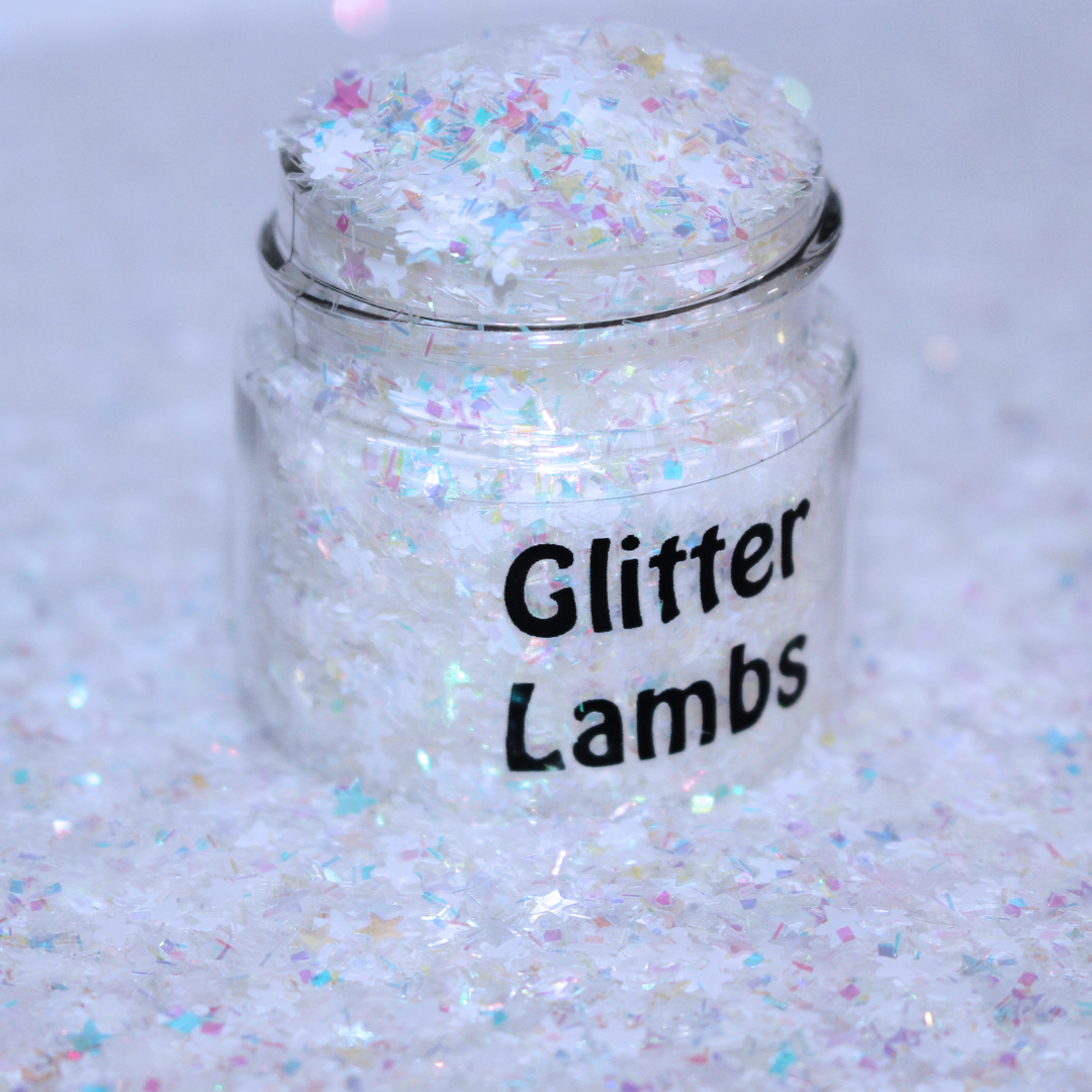 Unicorn Smash Cake Glitter By GlitterLambs.com. Iridescent Glitter mix of stars and bars.