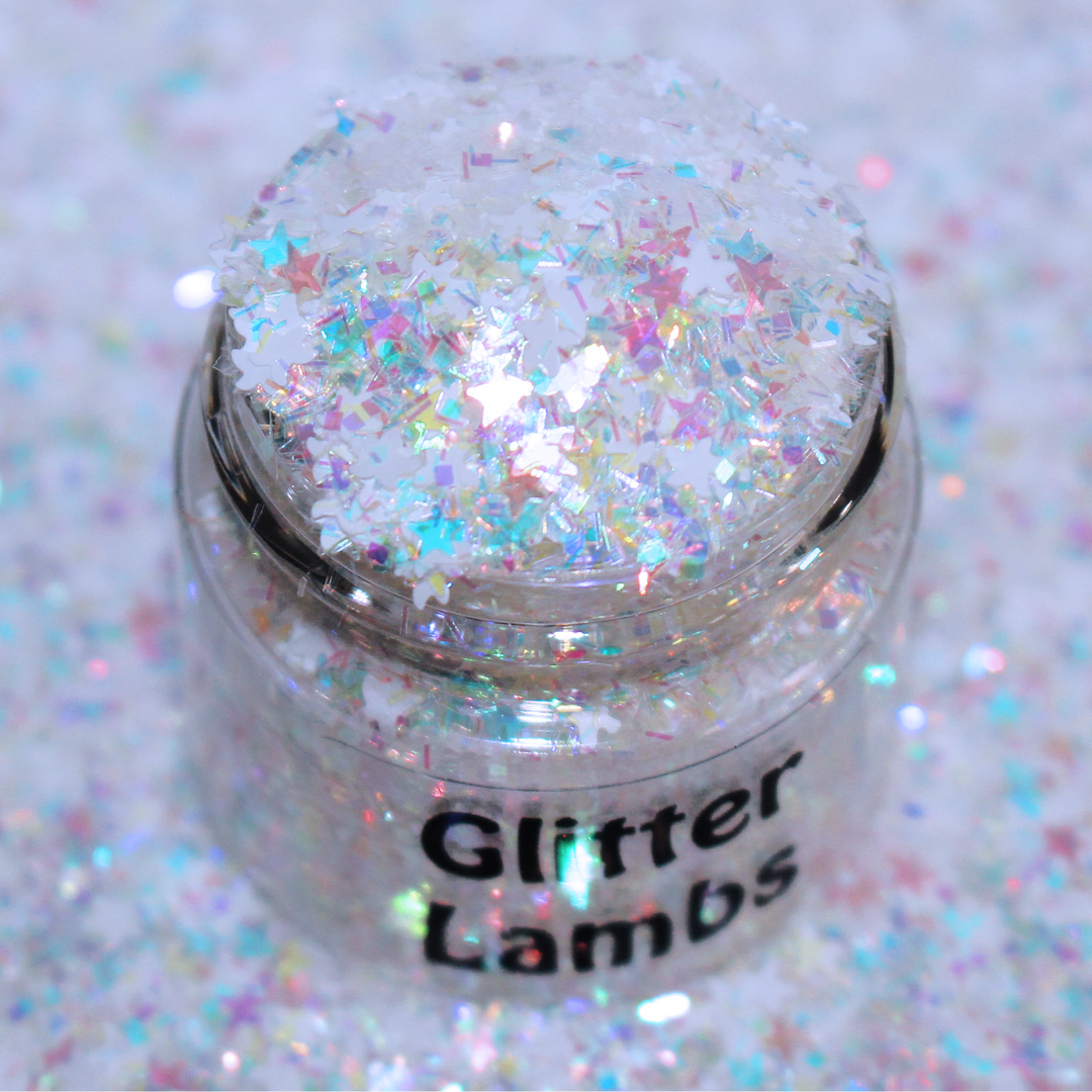 Unicorn Smash Cake Glitter By GlitterLambs.com. Iridescent Glitter mix of stars and bars.