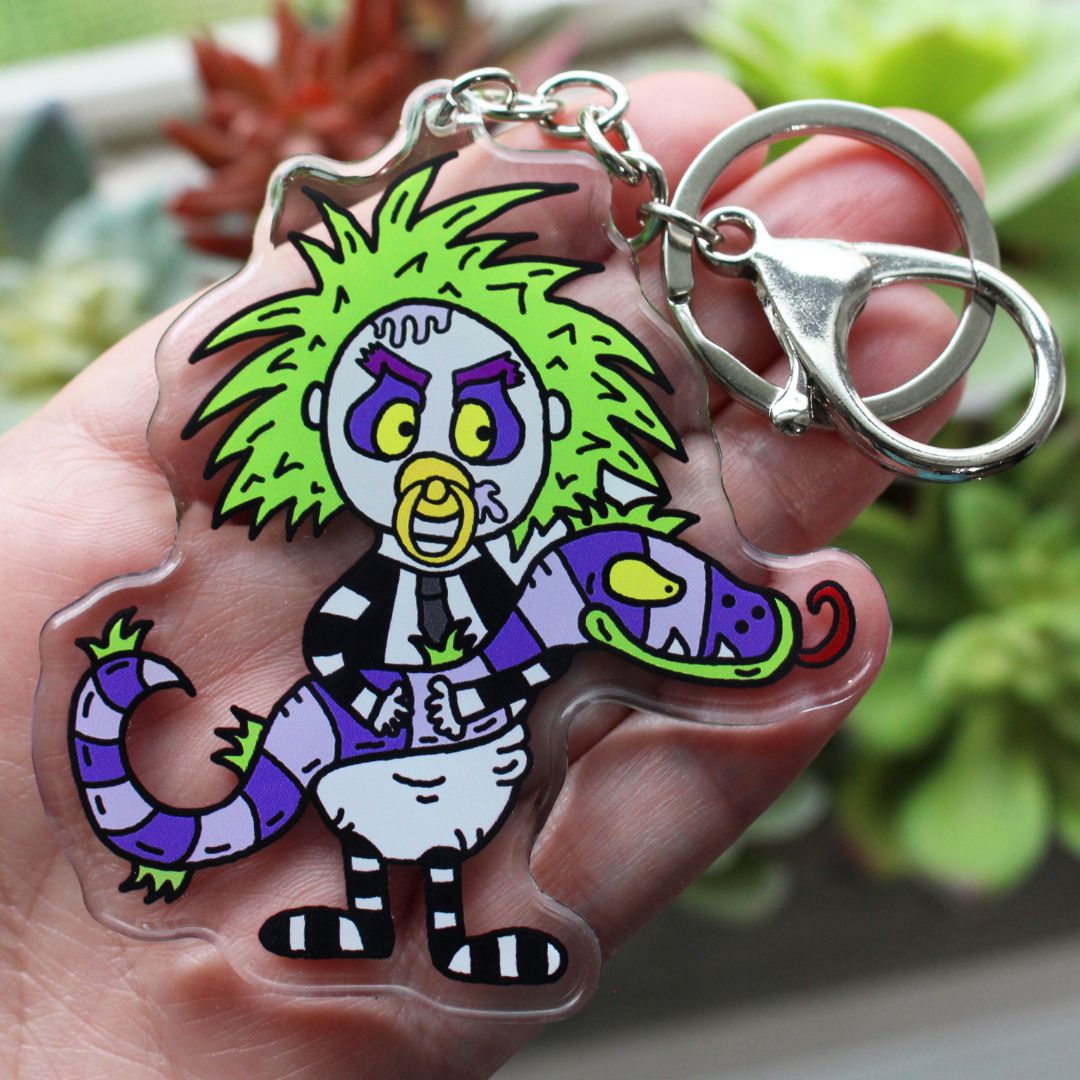 Baby Beetlejuice Sandworm Halloween Keychain