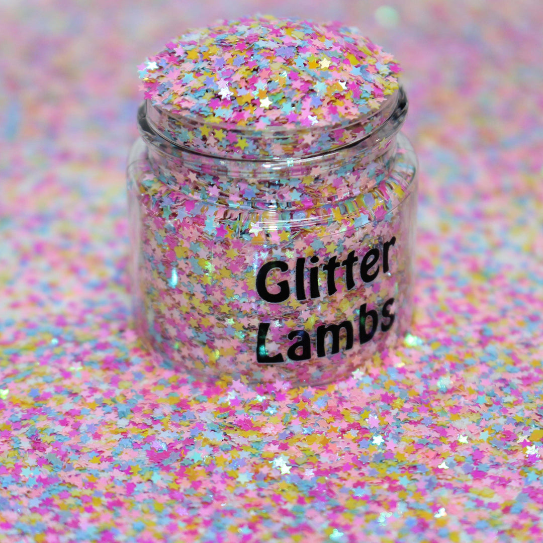 Candy Galaxy Glitter by GlitterLambs.com Pastel star mix in a size 1mm (.040)