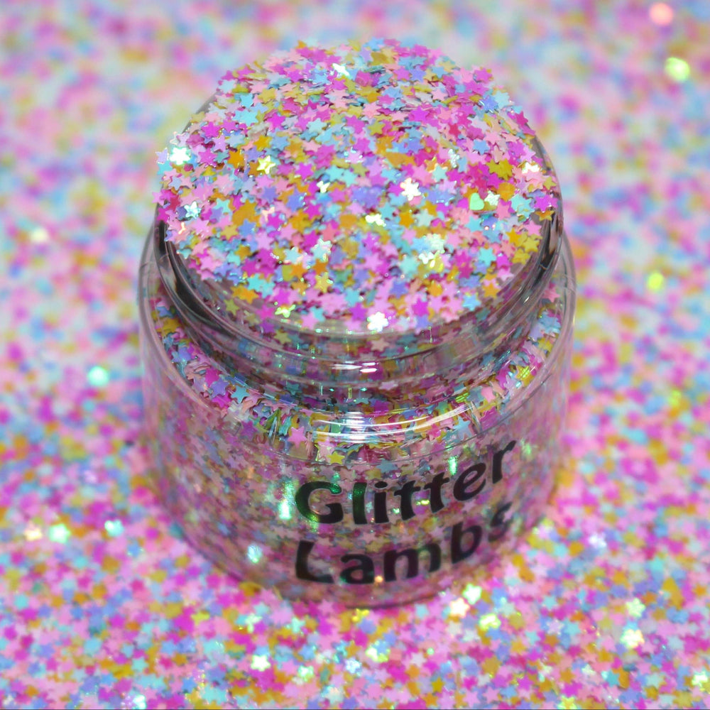 Candy Galaxy Glitter by GlitterLambs.com Pastel star mix in a size 1mm (.040)