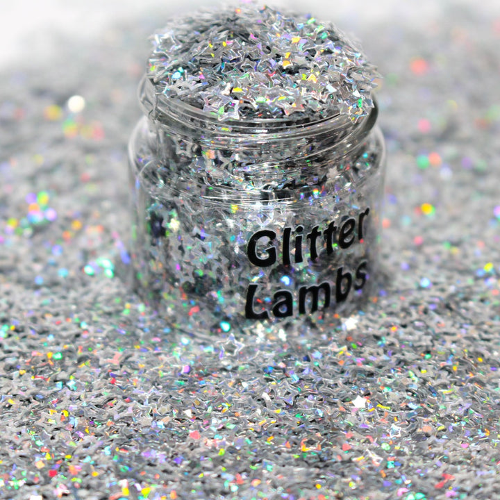 Fossil glitter by GlitterLambs.com Silver holographic hollow star glitter
