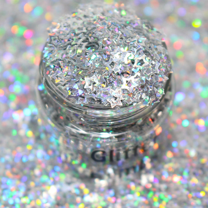 Fossil glitter by GlitterLambs.com Silver holographic hollow star glitter
