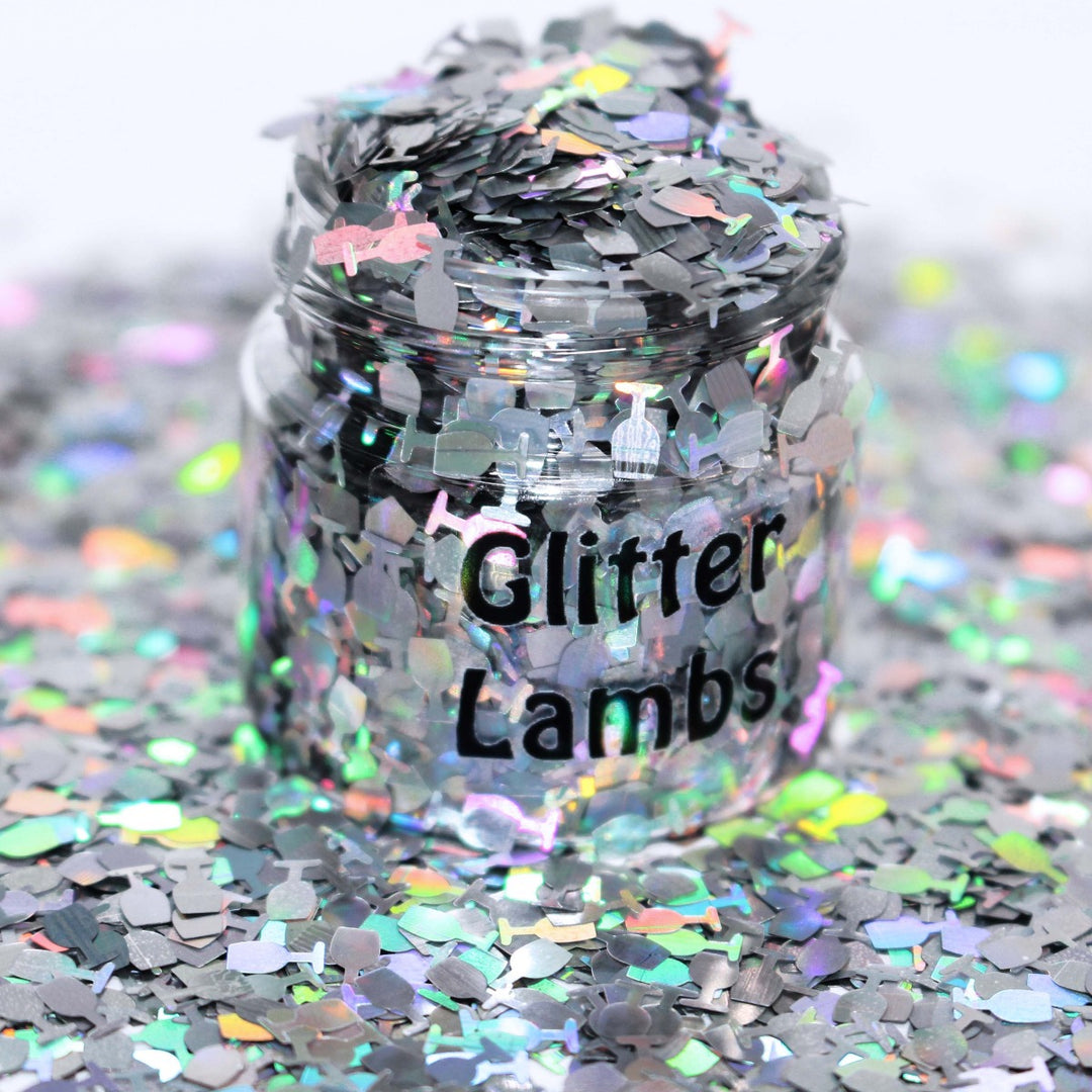 Oh Look! It's Wine O'Clock Silver Holographic Glitter by GlitterLambs.com Wine Glass