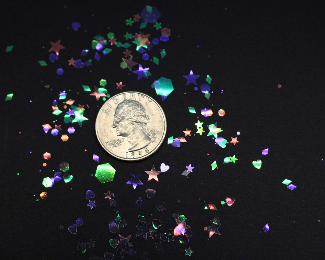 Pixie Dust Iridescent Glitter by GlitterLambs.com Arts, Crafts, Nail Art, Resin, DIY Projects. Hearts, Stars, Diamonds, Hex.