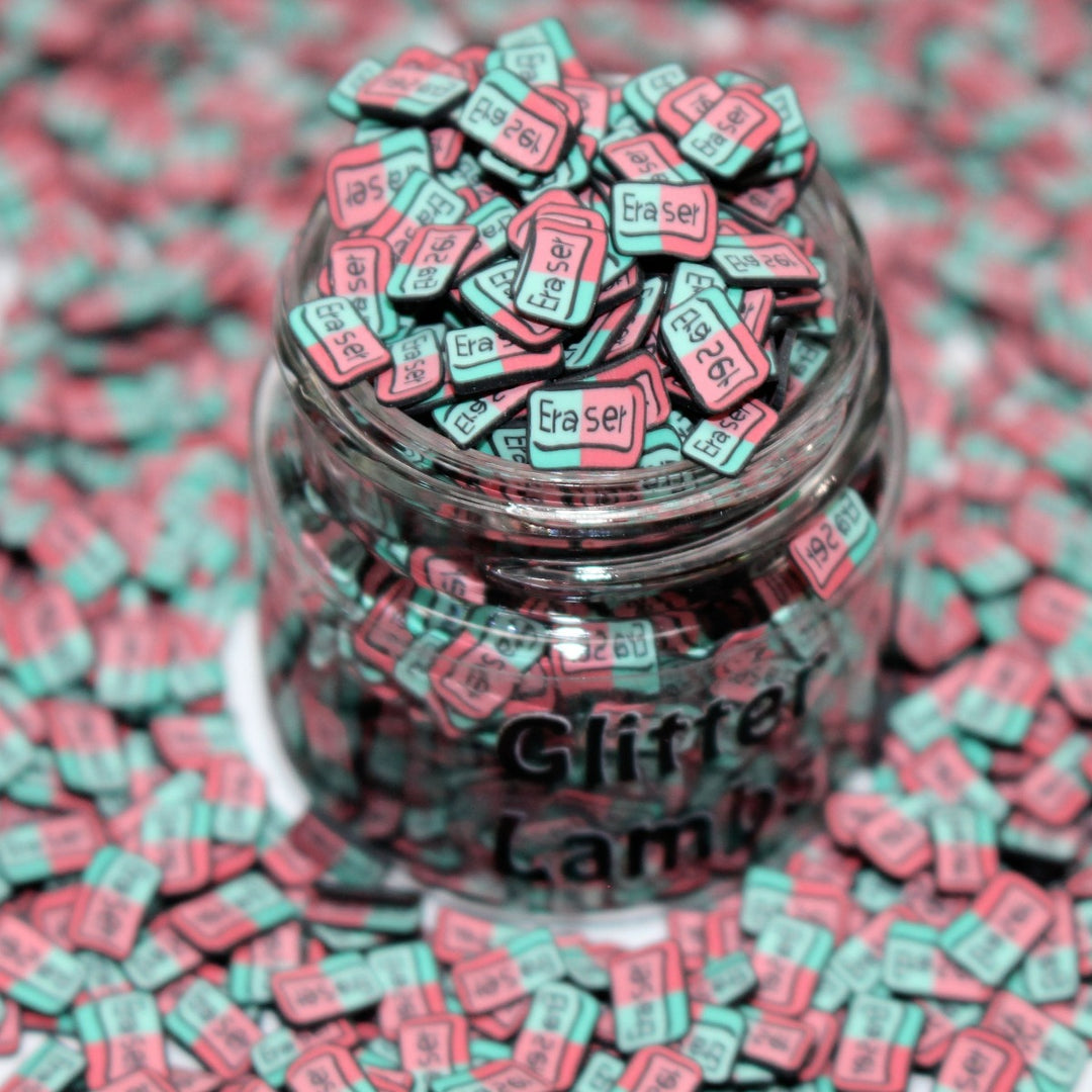 School Erasers clay sprinkles by GlitterLambs.com 15ml jar. 