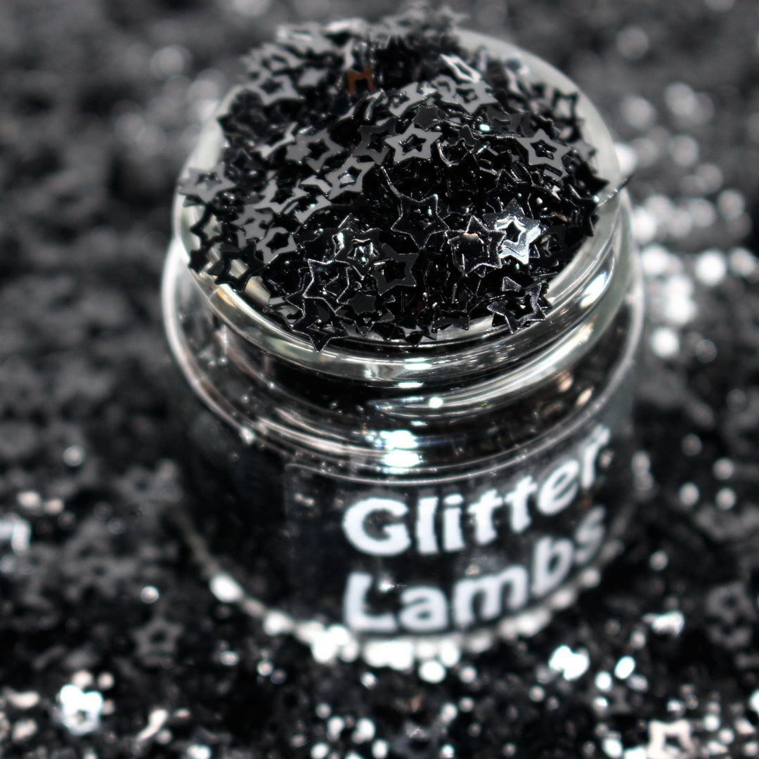 Shadow glitter by GlitterLambs.com. Black hollow star glitters.