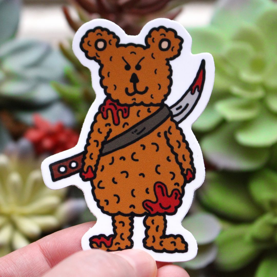Killer Teddy Bear With Knife Sword Halloween Sticker